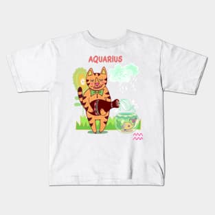 Zodiac Fun Aquarius  Fish and Cat Kids T-Shirt